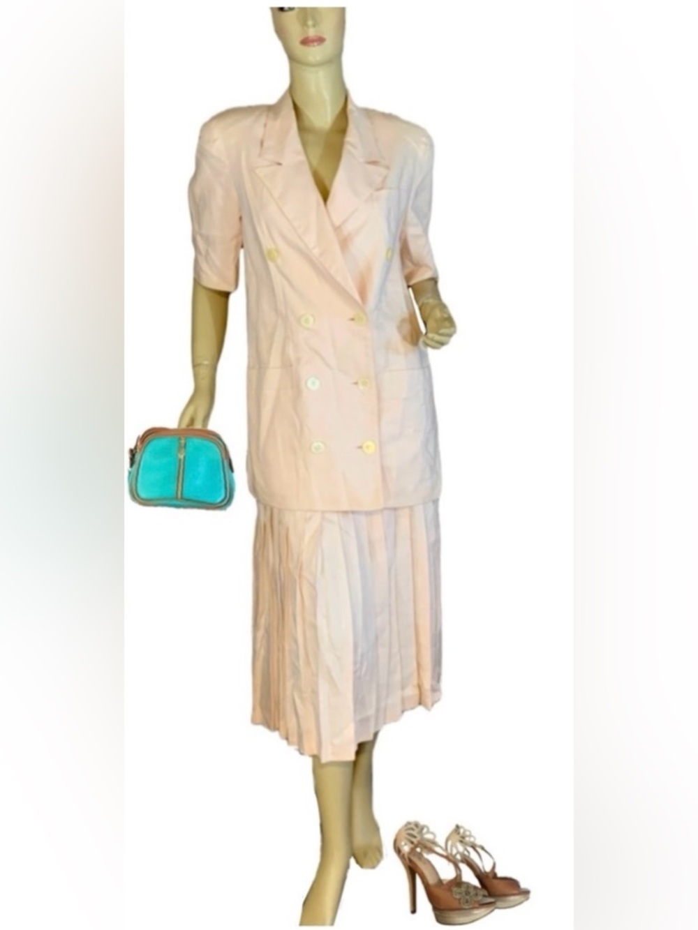 VINTAGE 1980'S CHARTER CLUB LIGHT PEACH LINEN SKIRT SUIT (12)